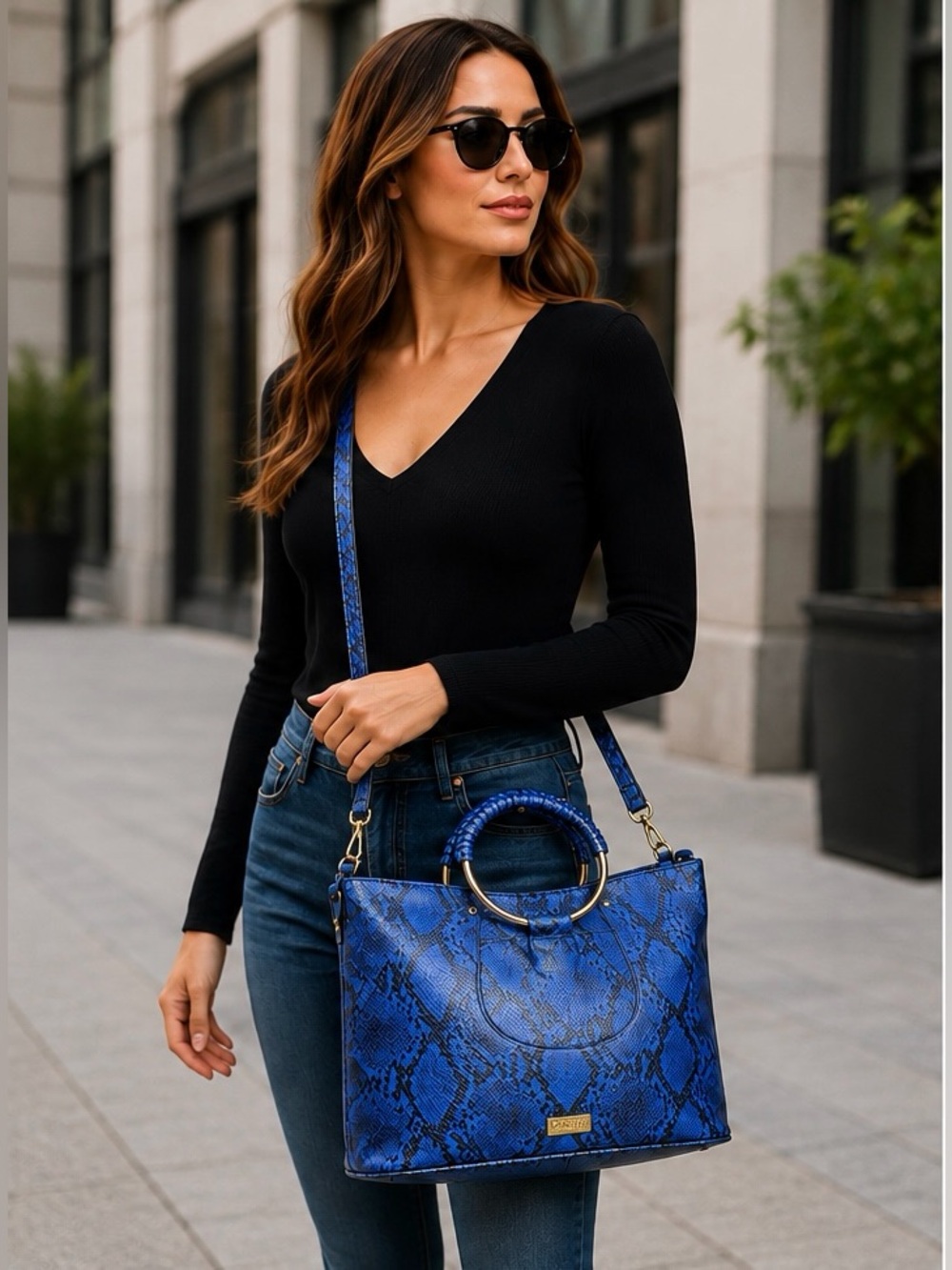 CARLOS by Carlos Santana Blue Python Print Handbag Crossbody Bag